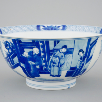 Een blauw-witte kom met zes-karaktermerk Chenghua, Kangxi