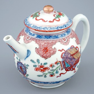 Een Chinese Amsterdams bont theepot met deksel, Kangxi