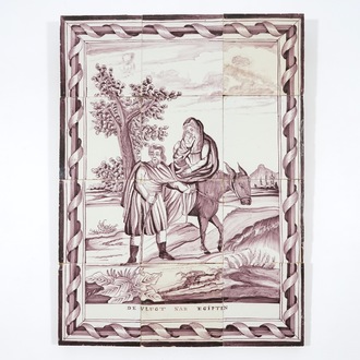 Een mangaan tegeltableau met De Vlucht naar Egypte, 19e eeuw