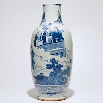 Een Chinese blauw-witte vaas Liu Hai en de pad, 19e eeuw