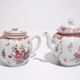 Deux théières en porcelaine de Chine famille rose d'exportation, Qianlong