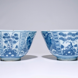 Een paar Delftse blauw-witte kommen in Wanli-stijl, eind 17e eeuw