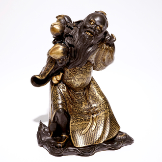 An unusual Chinese black-glazed and gilt model of Shou Lao, 19/20th C.