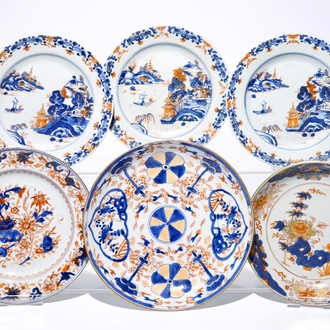 Zes diverse Chinese Imari-stijl schotels en borden, Kangxi/Qianlong