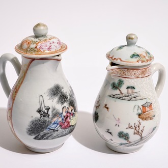 Deux verseuses couvertes en porcelaine de Chine famille rose pour l'export, Qianlong