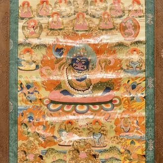 Een thangka met Mahakala, Tibet of Nepal, 19/20e eeuw