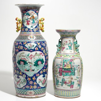 Twee Chinese famille rose vazen, 19e eeuw