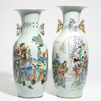 Two tall Chinese famille rose vases with large figures and calligraphy, 19/20th C.