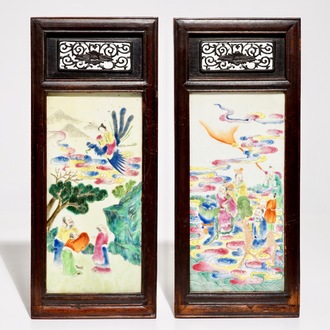 Two framed Chinese famille rose plaques, 19th C.