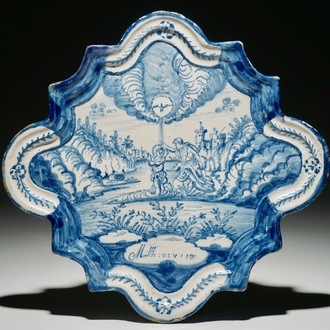 Een blauwwitte bijbelse plaquette met "De Doop van Christus", Amsterdam, gedat. 1767