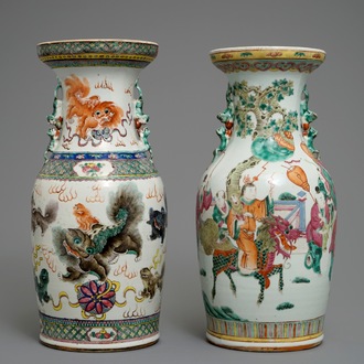 Twee Chinese famille rose vazen, 19e eeuw