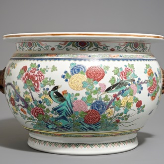 A large round famille rose style jardinière, Samson, Paris, 19th C.