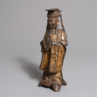 Een Chinese verguld bronzen figuur van Wenchang Wang, Ming