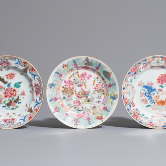 Drie Chinese famille rose borden, Yongzheng/Qianlong