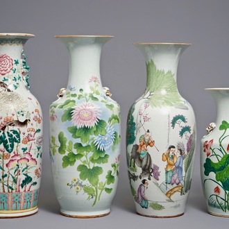 Vier diverse Chinese famille rose vazen, 19/20e eeuw