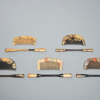 Tien sets Kushi haarkammen en Kougai haarpinnen, Meiji, 19e eeuw