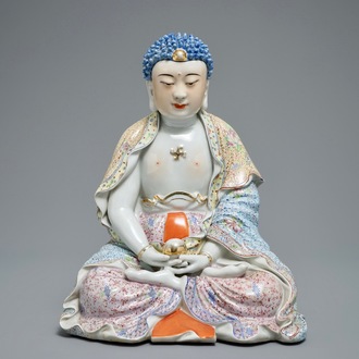 A large Chinese famille rose figure of Buddha Shakyamuni, 19/20th C.
