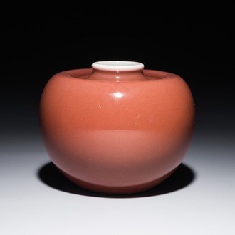 A Chinese monochrome liver-red brush washer, Kangxi mark, 19/20th C.