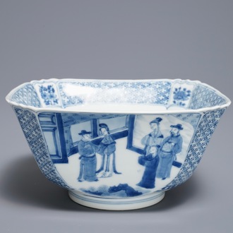Un bol de forme carré en porcelaine de Chine bleu et blanc, marque de Chenghua, Kangxi