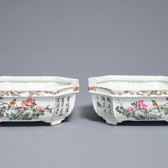 Een paar Chinese qianjiang cai jardinières, 19/20e eeuw