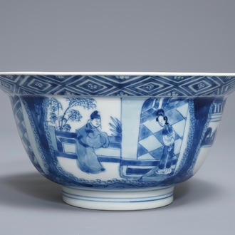 Un bol de type klapmuts en porcelaine de Chine bleu et blanc, marque et époque de Kangxi