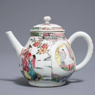 Een Chinese famille rose 'Romance of the Western chamber' theepot, Yongzheng