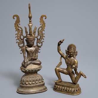 Twee bronzen votieve beelden, Birma en Nepal, 18/19e eeuw