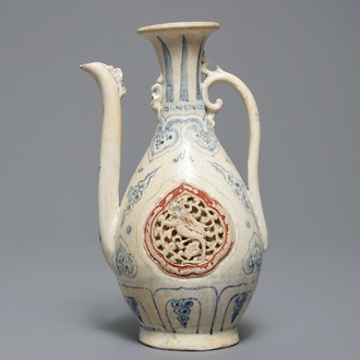 A Vietnamese blue, white and red ewer, Hoi An Hoard, 15th C.