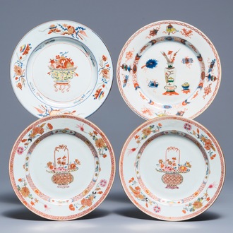 Vier Chinese famille rose en verte borden, Kangxi/Yongzheng