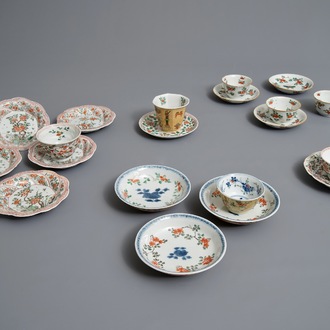 Sept tasses et treize soucoupes en porcelaine de Chine famille verte, Kangxi
