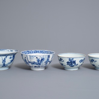 Vier Chinese blauwwite kommen, Kangxi
