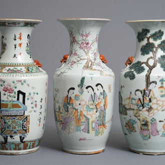 Drie Chinese famille rose vazen, 19e eeuw
