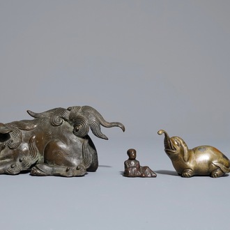 Four Japanese bronze okimono or scroll weights, Edo/Meiji, 18/19th C.