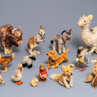 Een collectie Steiff pluche dieren, jaren '50 en later