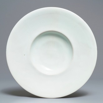 A white Dutch Delft 'cardinal's hat' alms dish, 17/18th C.