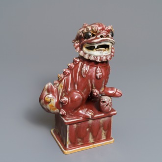 A Chinese sang de boeuf model of a Buddhist lion, 19th C.