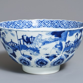 Een Chinese blauwwitte kom, 'Qi Yu bao ding zhi zhen' merk, Kangxi