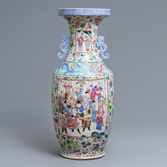 Een Chinese famille rose 'Wu Shuang Pu' vaas, 19e eeuw