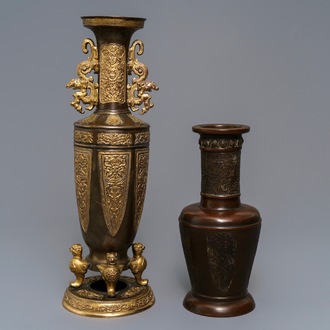 Twee Chinese bronzen vazen, 19e eeuw