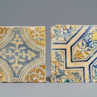 Two polychrome Antwerp maiolica tiles, 2nd half 16th C.