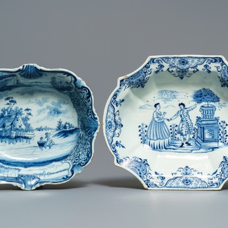 Two Dutch Delft blue and white salad bowls, 18th C.