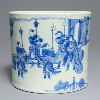 Een grote Chinese blauwwitte penselenbeker, bitong, Transitie periode