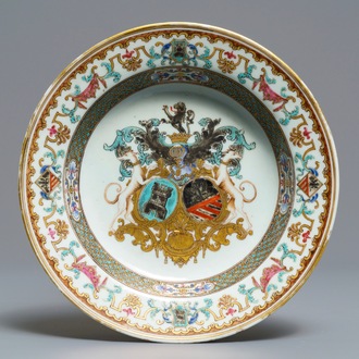 Een Chinees bord voor de Belgische markt met de wapens van Bistrate en Proli, Qianlong, ca. 1736