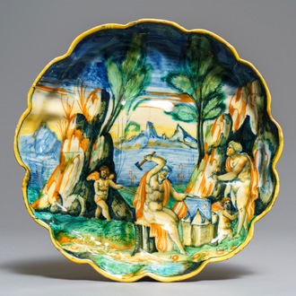 An Italian maiolica crespina with a blacksmith, workshop of Andrea Negroponte, Casteldurante, 2nd half 16th C.
