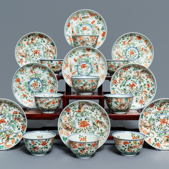 Negen Chinese famille verte koppen en schotels, Kangxi