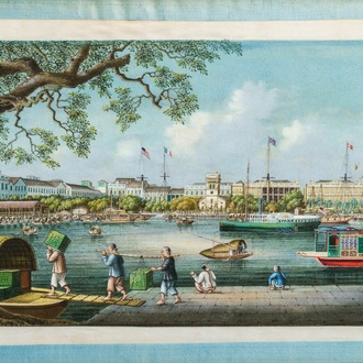 Tingqua (Canton, ca. 1809-1870), studio: Zicht op Canton, gouache op rijstpapier, ca. 1855