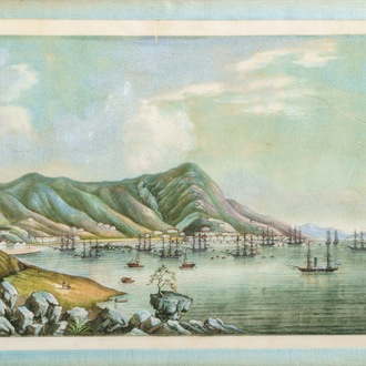Tingqua (Canton, ca. 1809-1870), studio: Zicht op Hong Kong, gouache op rijstpapier, ca. 1845-1855