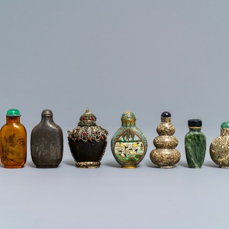 Nine various Chinese silver, glass and hardstone snuff bottles, 19/20th C.