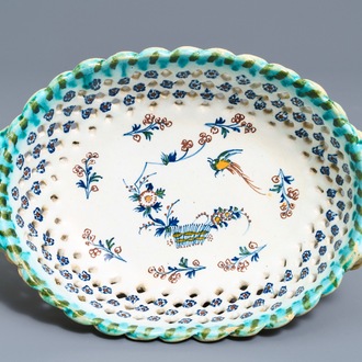 A polychrome Brussels faience 'à la haie fleurie' basket, 18th C.