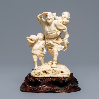 A signed Japanese ivory okimono, Meiji, 19th C.